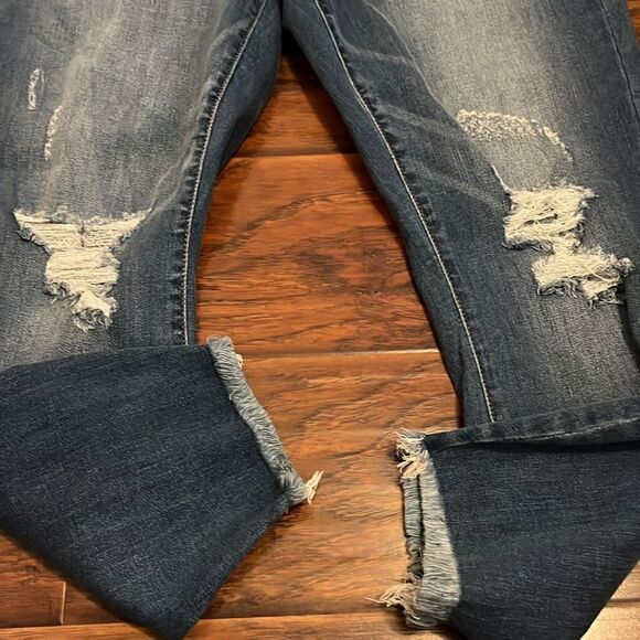 Judy Blue Skinny Fit Factory Distressed Ripped Blue Denim Raw Hem Jeans Boho - Picture 8 of 11